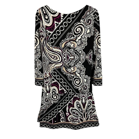 WHBM Black Paisley Print 3/4-Sleeve Flounce Jersey Dress Size M Shift Dress - Picture 2 of 7
